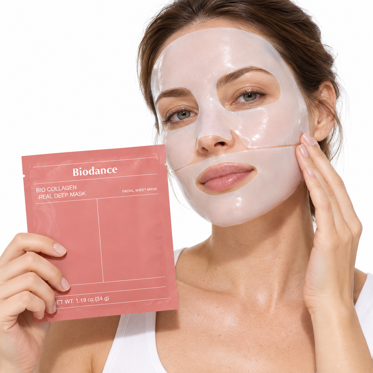 Model wearing the Bio-Collagen Real Deep Mask